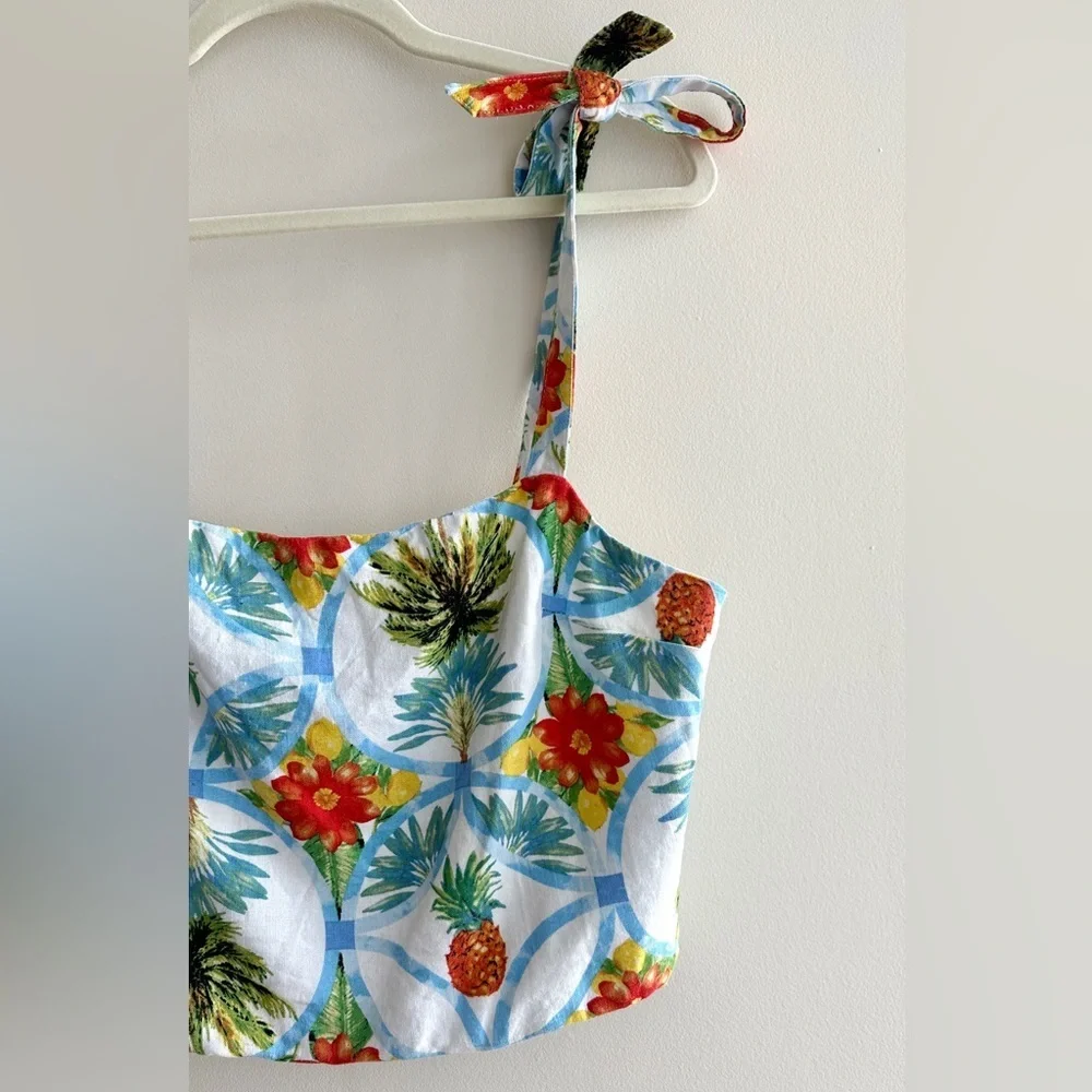 Rachel Zoe Tropical Print Matching Tank Top & A-Line Skirt Set,Blue/Green, Large - Picture 2 of 16
